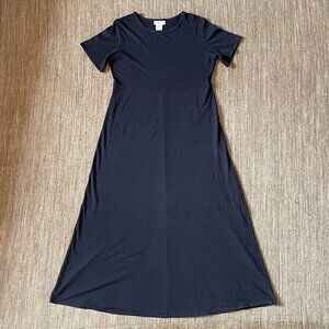 TravelSmith long black knit empire waist dress, size M